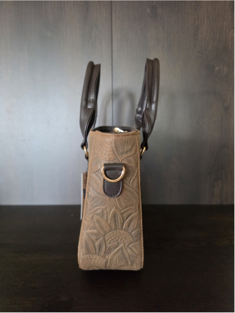 Milk Chocolate Brown Tasseled Sunflower Embossed Tooled Artisan LEATHER Purse - Picture 5 of 16